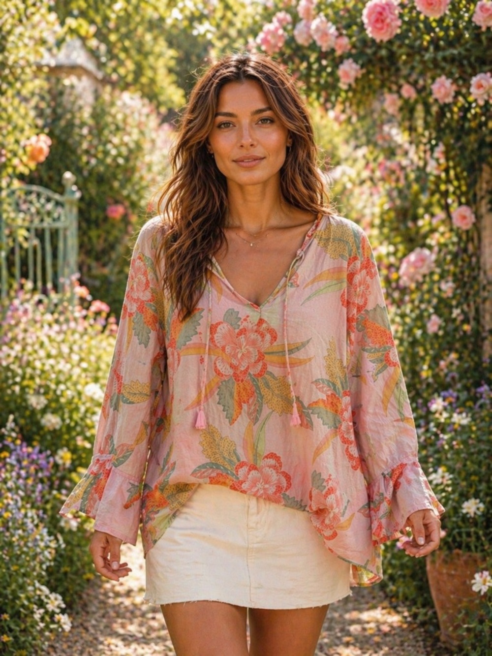 NWOT Nile Floral Tie-Neck Women’s Blouse - Pink